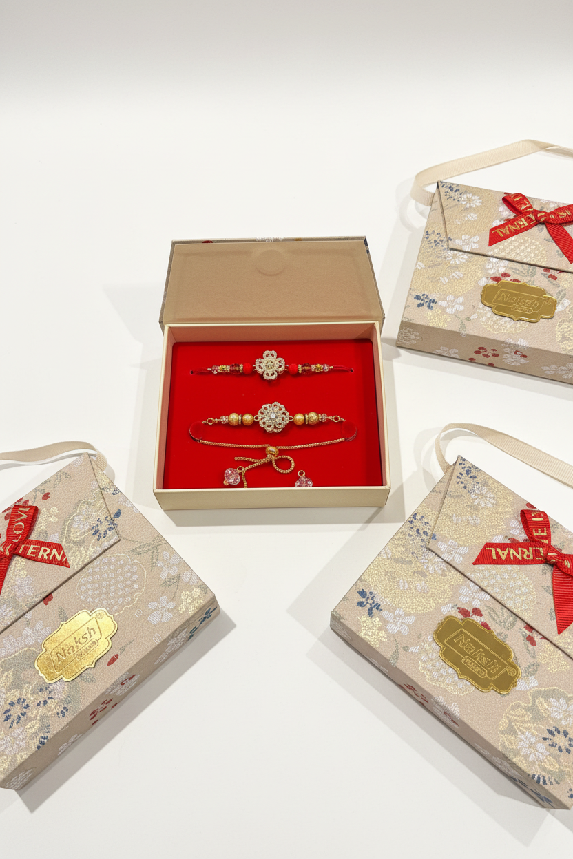 Premium range - Couple spinner rakhi set in American diamond-  Code : 424