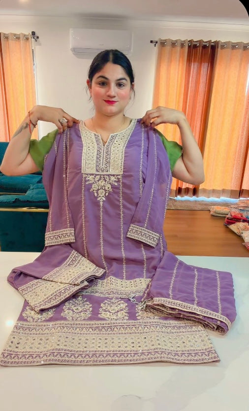 Pakistani pant Plazo suit : Colour - Mauve ( code - RS102 )