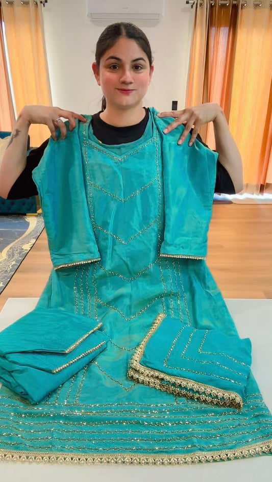 Partywear hand work suit (Colour: firozi), Code: 244