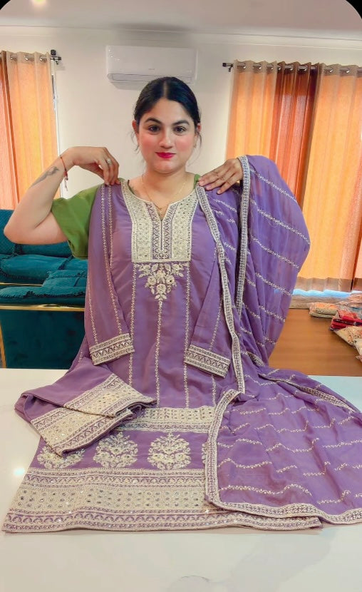 Pakistani pant Plazo suit : Colour - Mauve ( code - RS102 )