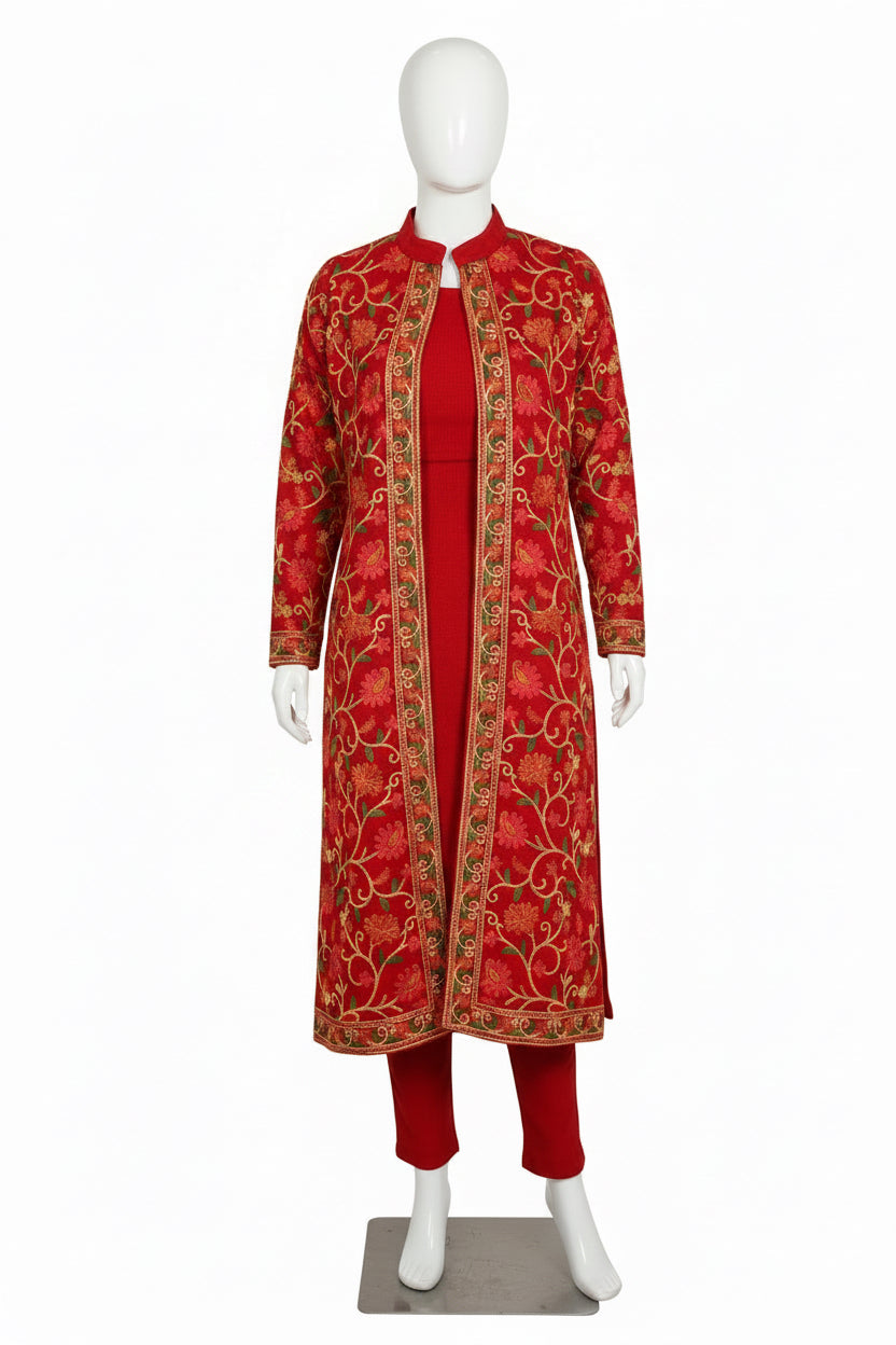 Kashmiri jacket style woolen Co-ord set - Code: 138