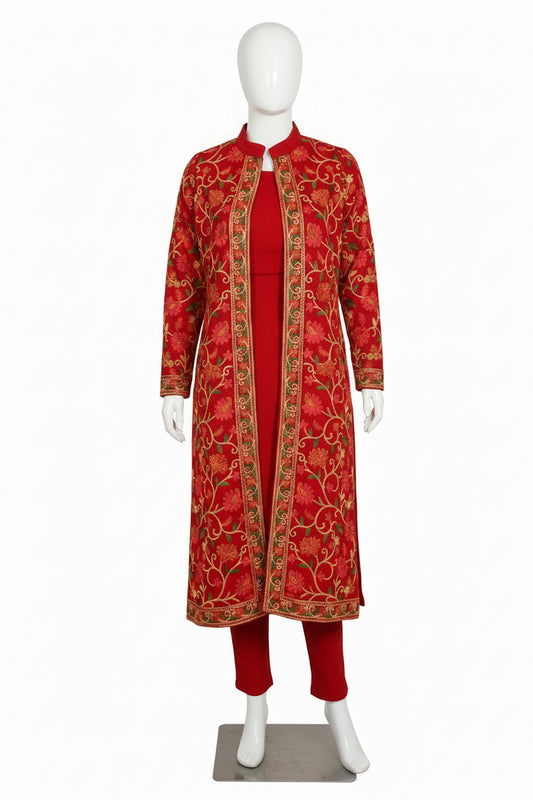 Kashmiri jacket style woolen Co-ord set - Code: 138