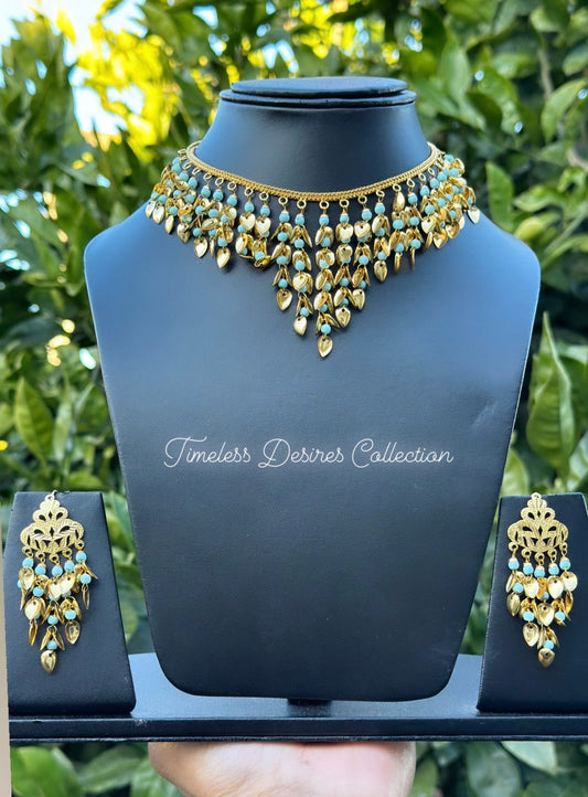 Sky Blue Pipal Patti Necklace set in Traditional Jewellery
