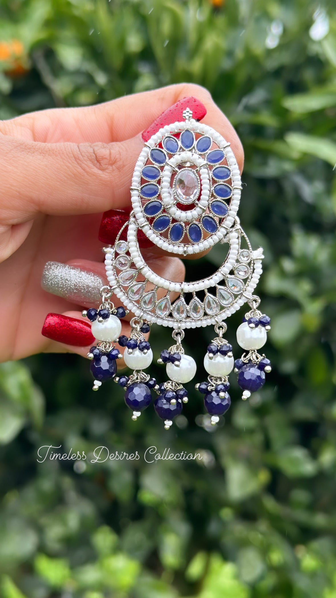 Blue earrings with silver in polki