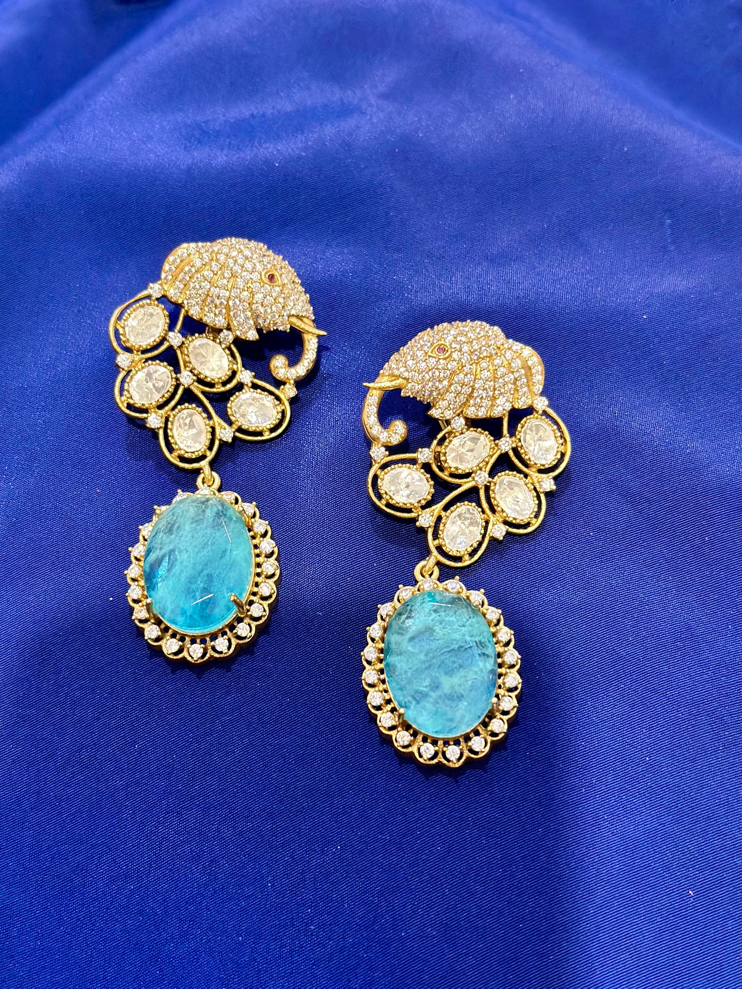 Mossonite+Doublet earrings ( Premium Range ) Colour: Firoza, (Code: X7)