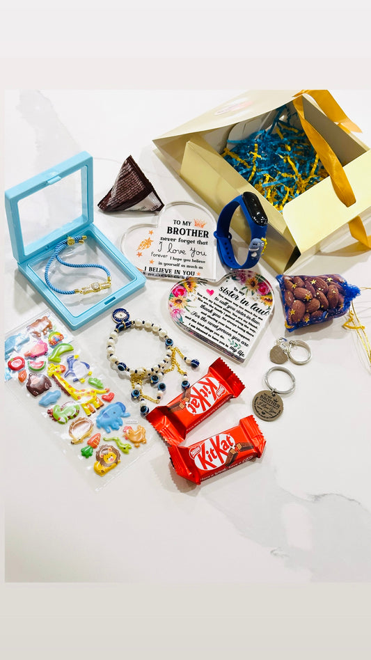 Family Rakhi / Rakhdi Gift Hamper Box - All in one for veera , bhabi and kid