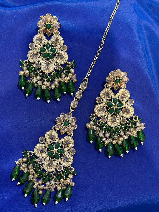 Polki earrings, Colour: Green, (Code: X2)