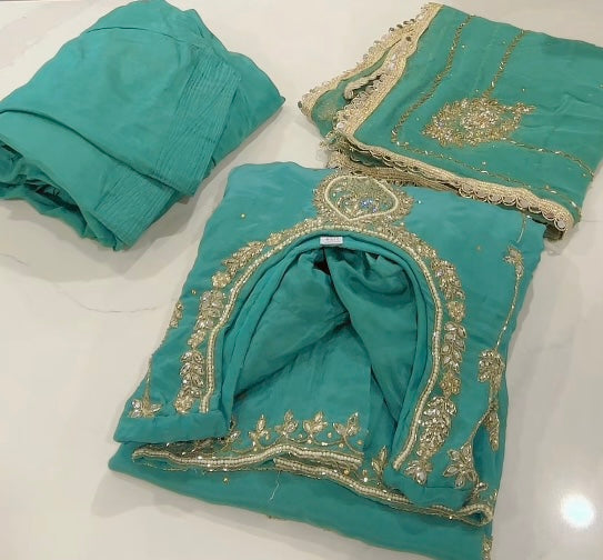 Handwork Suit with Handwork Duppata - Colour : Sea Blue ( Code: 643 )