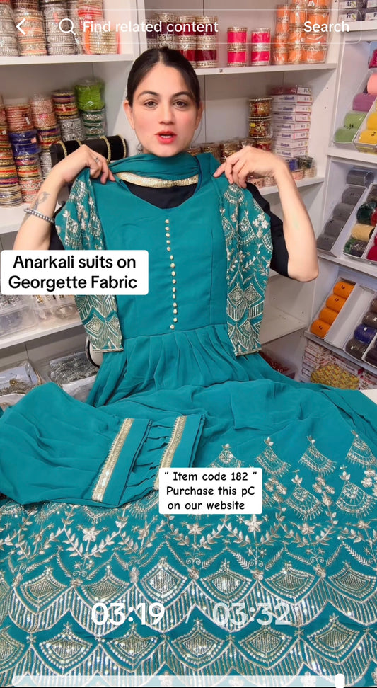 Item code: 182 (Anarkali 3 PC) Colour - Rama green