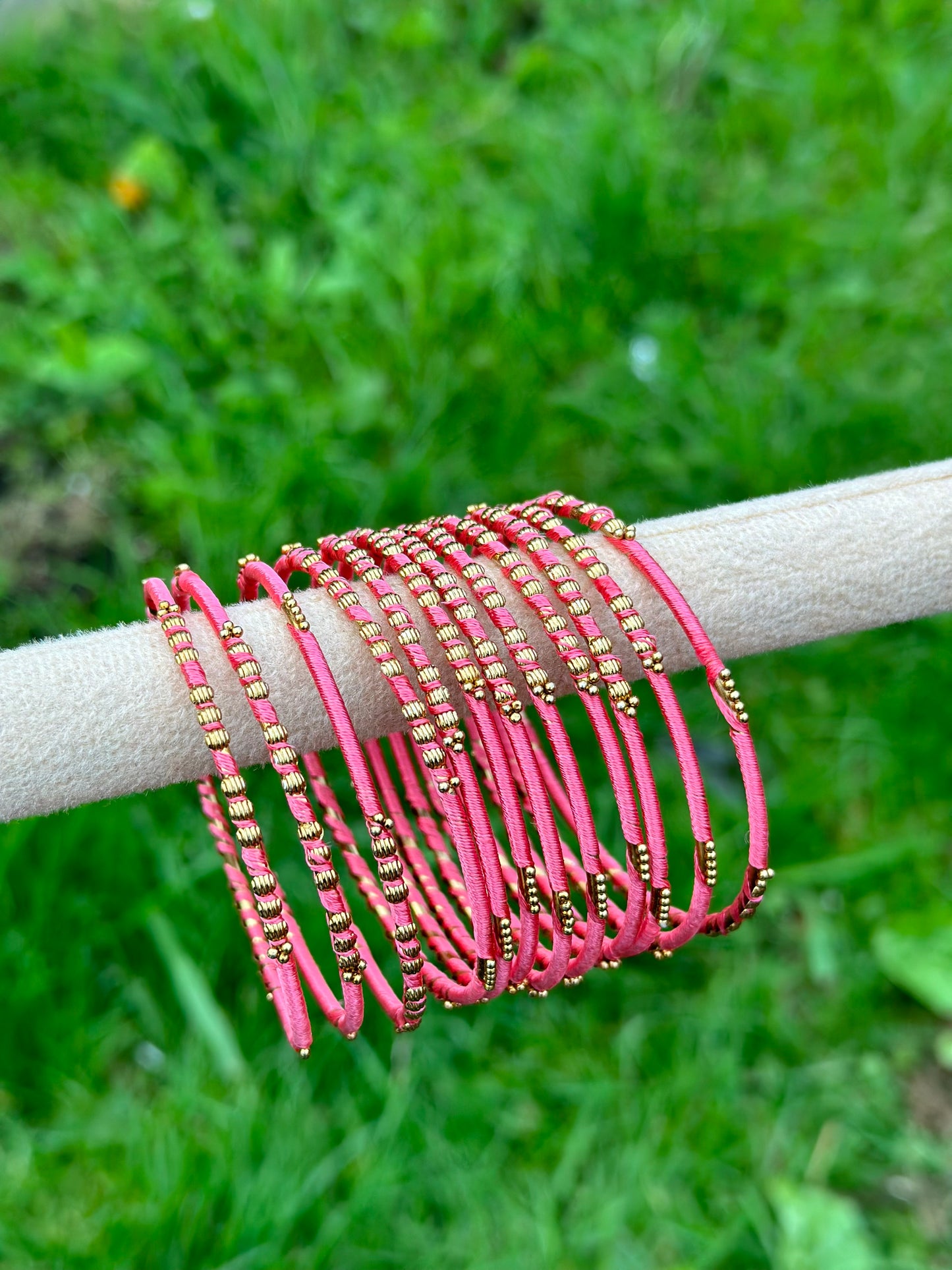 Carrot Pink thread bangles
