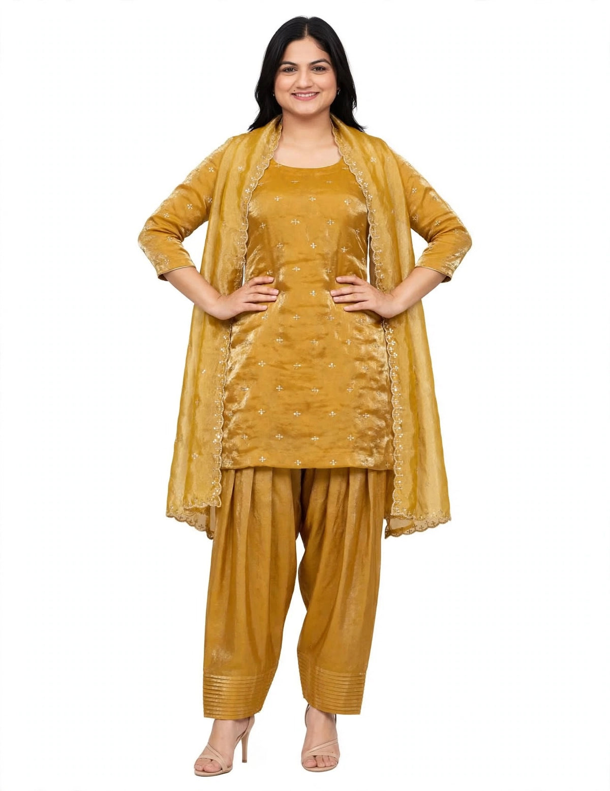 Farshi salwar suit in Golden colour - Code 077