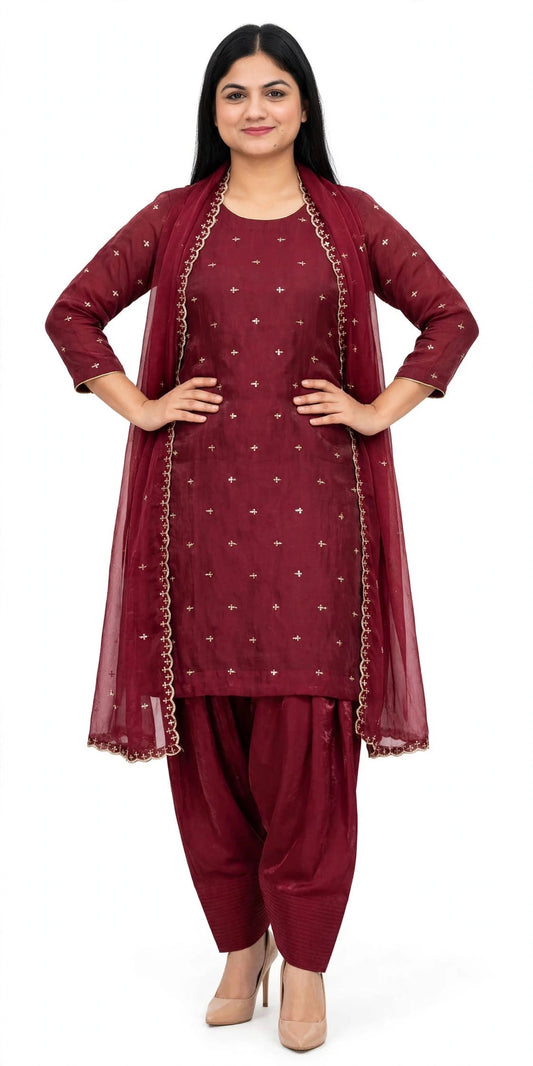 Farshi salwar suit in maroon colour - Code 075