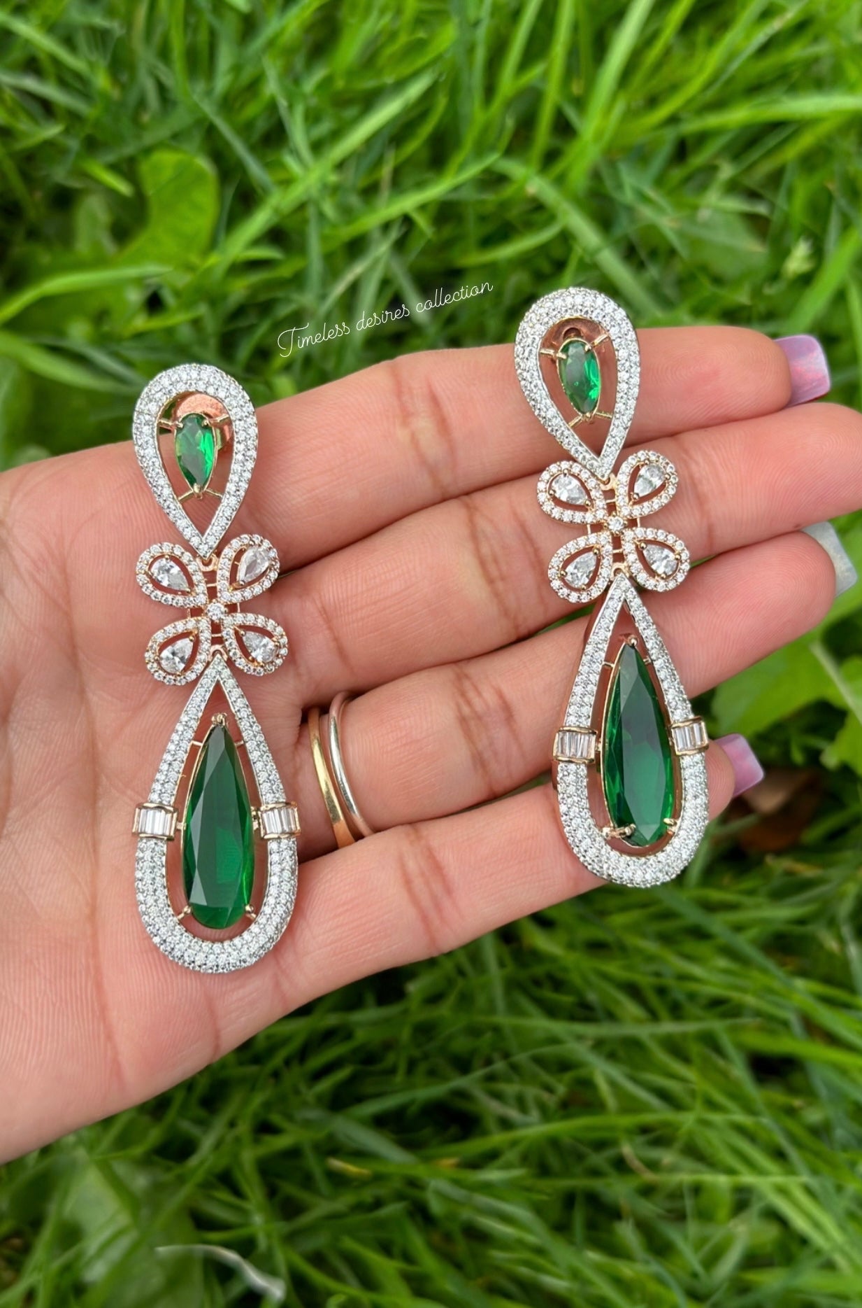 Green American diamond earrings