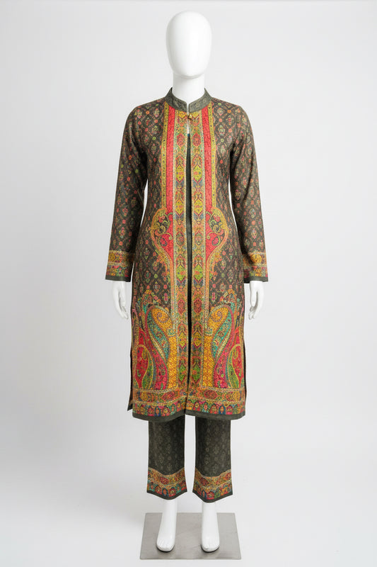 Premium Kashmiri style outfit on silk velvet - Code: 182 ( free size upto 42)