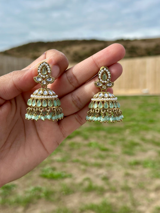 Sky/Mint colour jhumki earrings J16