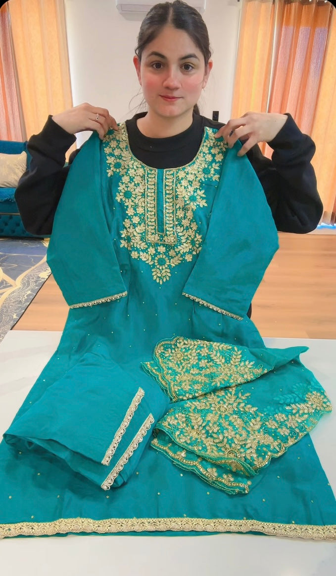 Sea Green Salwar suit on silk ( Code: 714 )