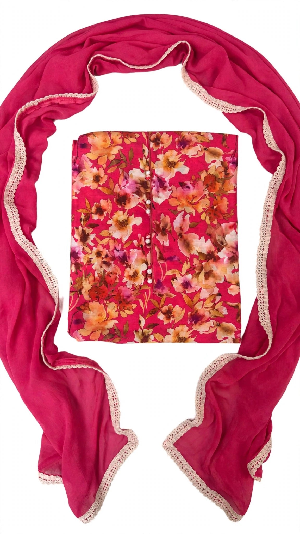 Unstitched suit in Cotton with pure duppta - Colour : Red ( Code: X47 )