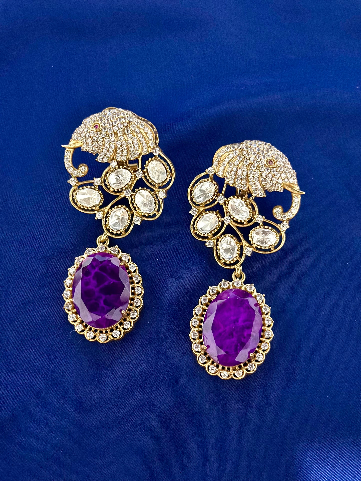 Mossonite+Doublet earrings ( Premium Range ) Colour: Purple, (Code: X7)