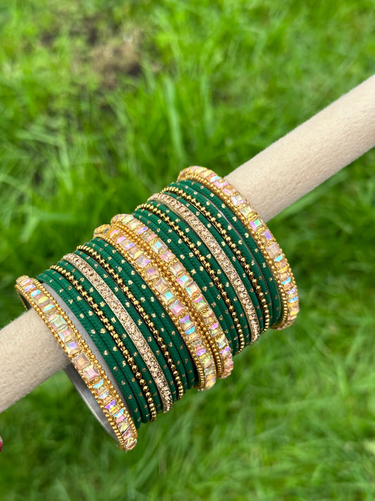 Green colour bangles with shiny golden kangan’s ( set of both hands )