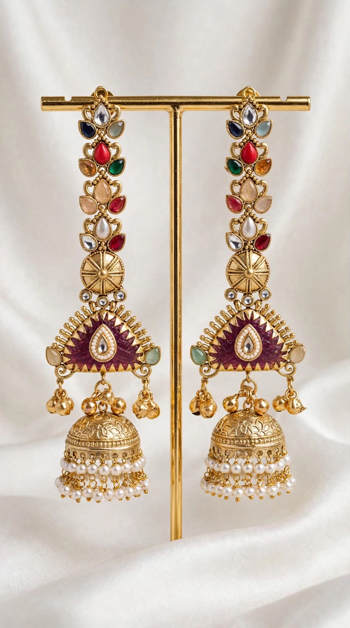White and Gold Kashmiri earrings with Sahara - E2