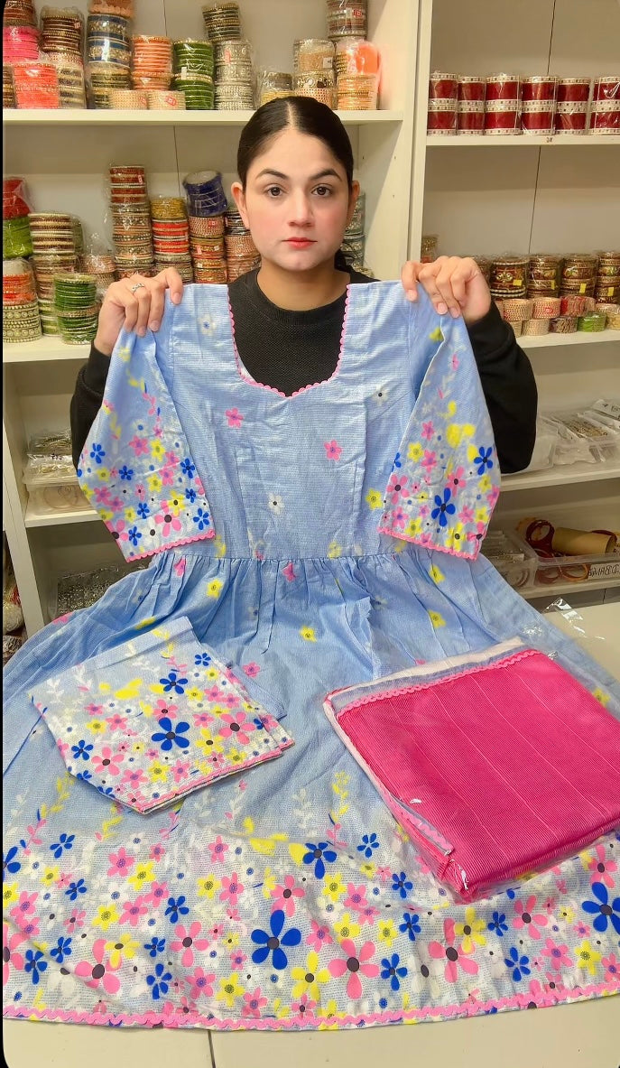 Cotton Printed Anarkali Suit, C47