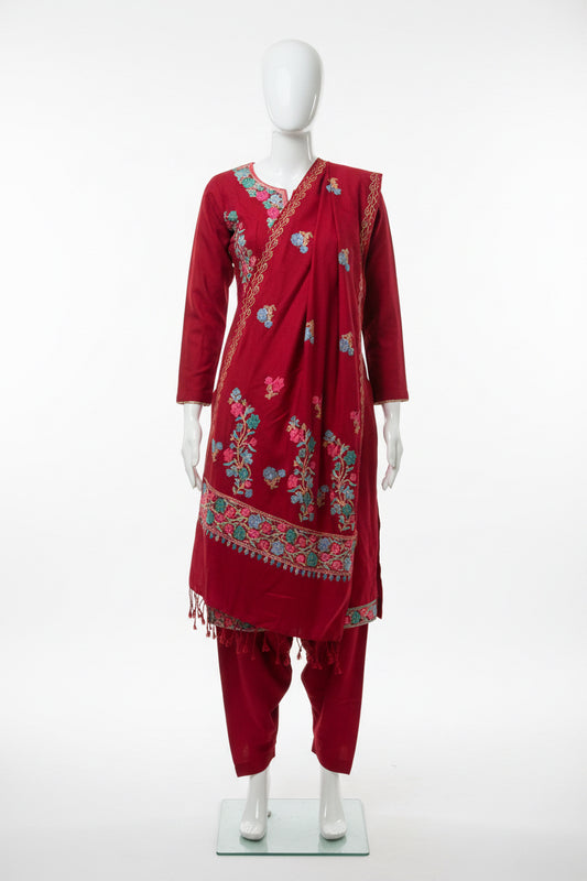 Kashmiri work pashmina salwar suit with shawl -217 Suit