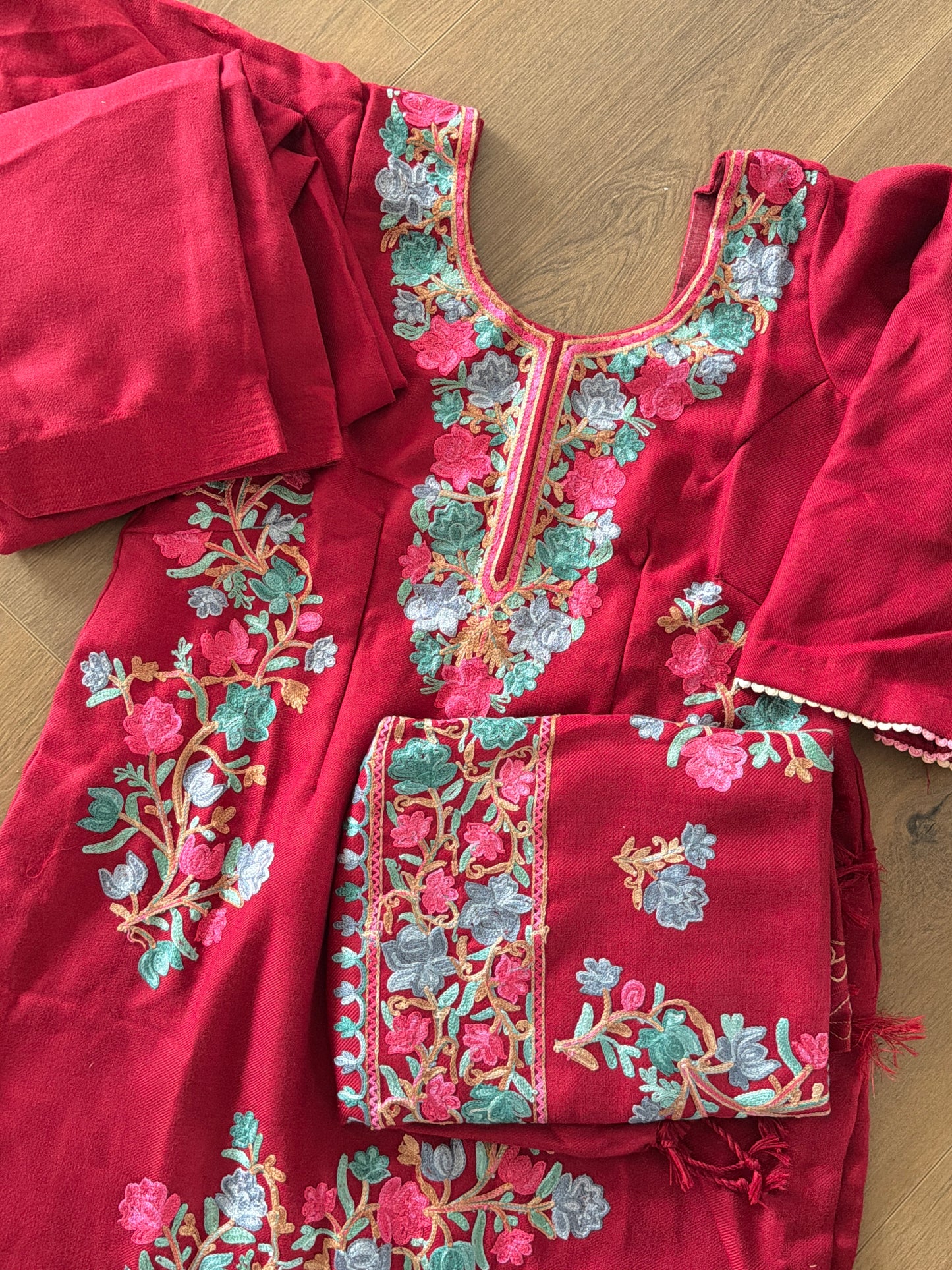 Kashmiri work pashmina salwar suit with shawl -217 Suit