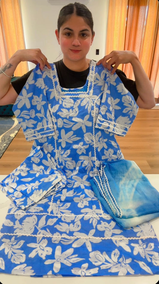 Cotton Printed Boutique Stitched Suit, Colour: Powder Blue, Code: 203