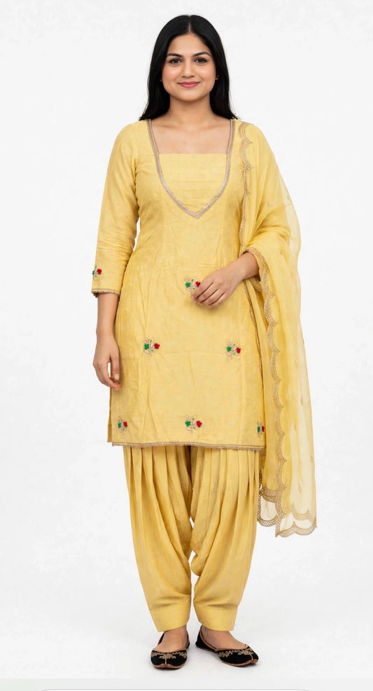 Burberry handwork semi party wear salwar suit in colour lemon - Code 277