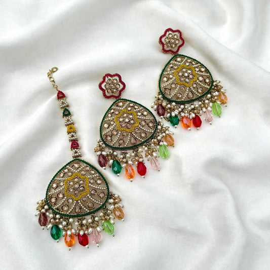 Multi colour earrings with tikka - J21