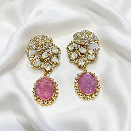 Mossonite+Doublet earrings ( Premium Range ) Colour: Pink, (Code: X7)
