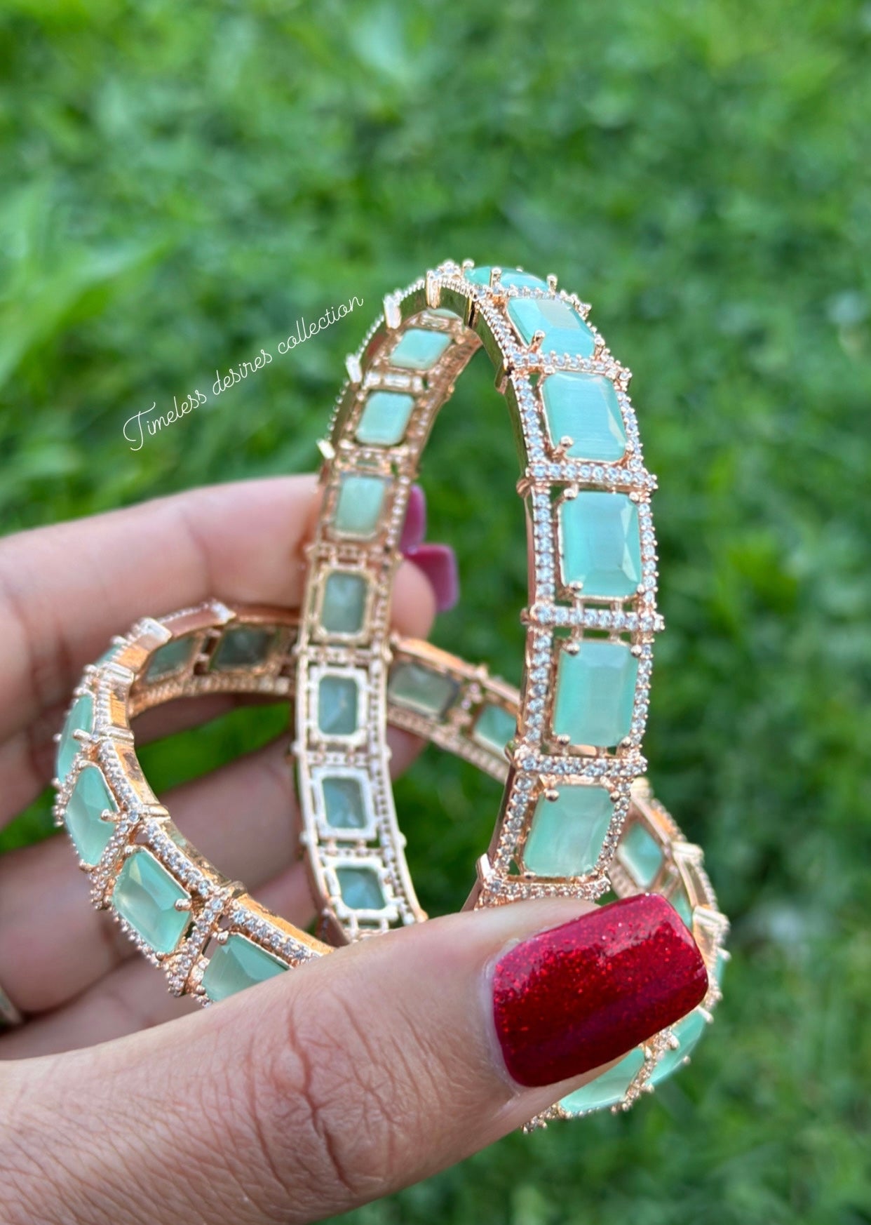 Mint colour American diamond kangan / bangles