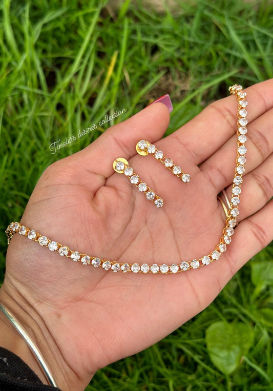 American diamond necklace set in golden