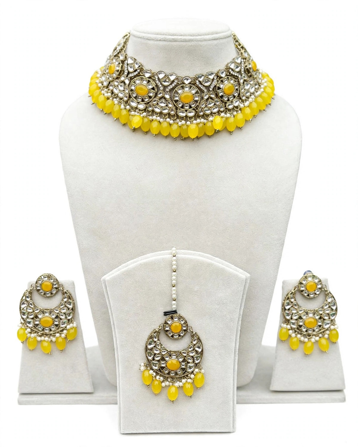 Yellow necklace / Choker set in Kundan - code N7