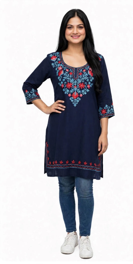 Short Kashmriri Kurti in Rayon, (Code: 363)