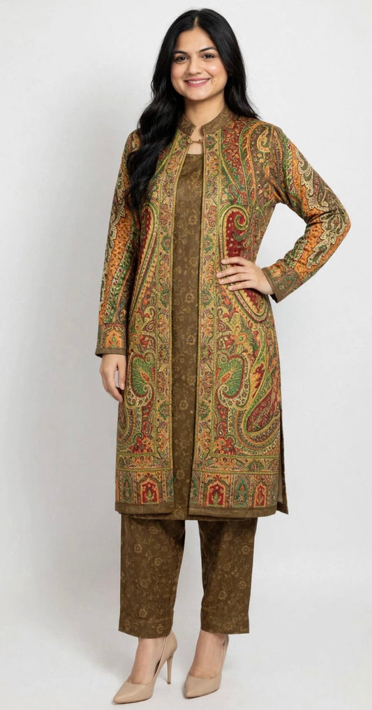 Premium Kashmiri style outfit on silk velvet - Code: 127 ( free size upto 42)