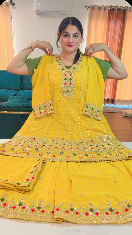 Party wear Sharara suit on Georgette ( Colour - Yellow )Code: RS105