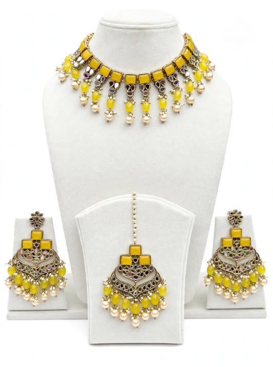 Yellow Necklace / Choker set in mirror- N10