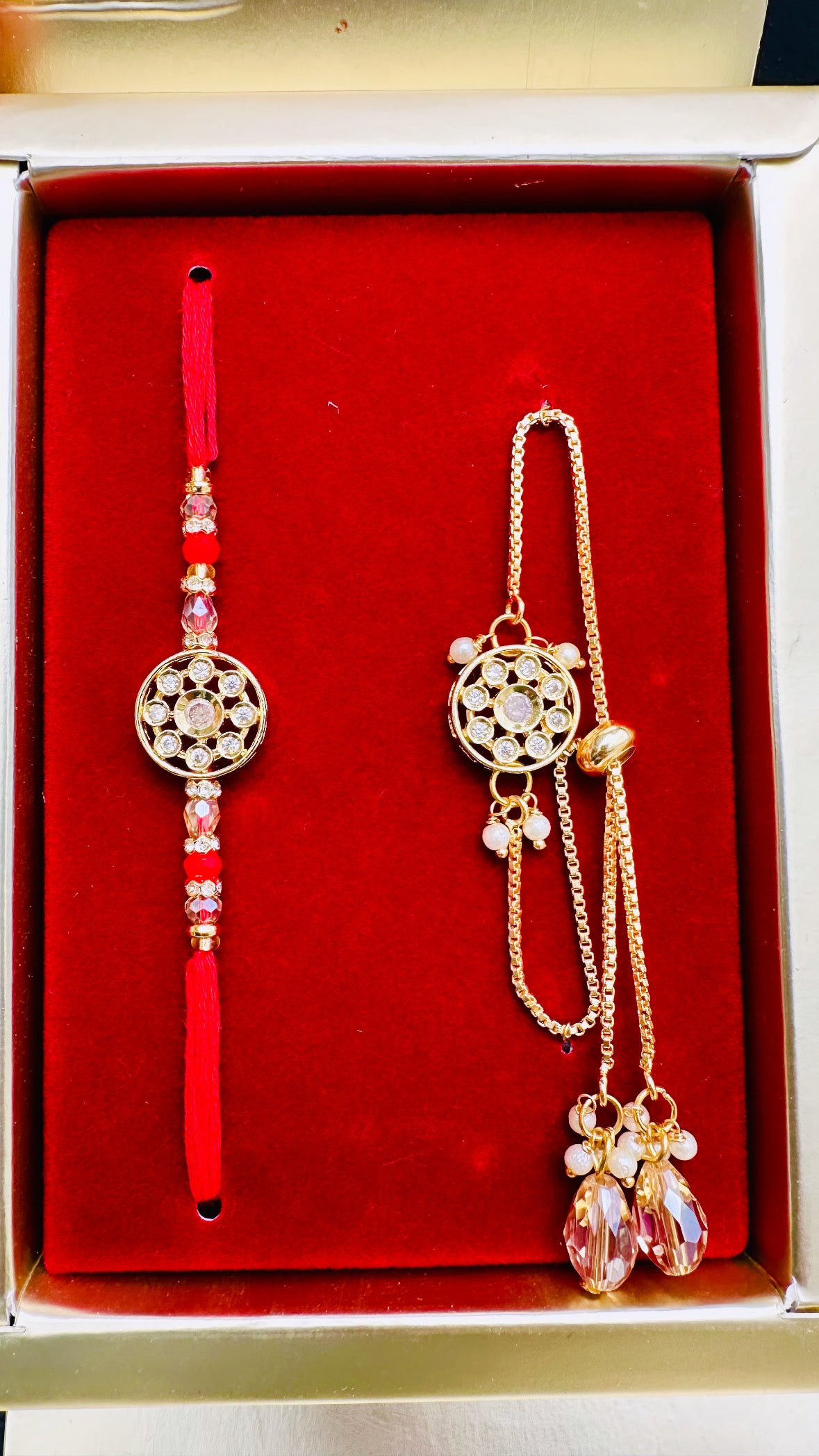 Veera Bhabi Rakhi Combo set in American Diamond - Code A3