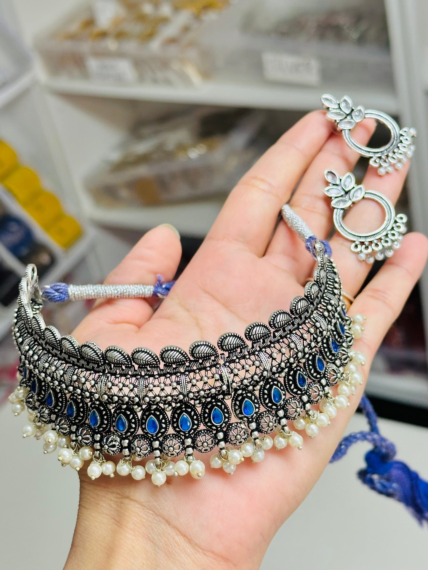 Oxidised Necklace set with earrings