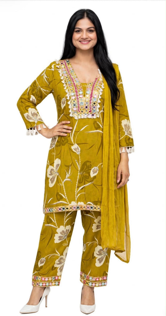 Indo Western stylish mirror work Suit in cotton, Code -325