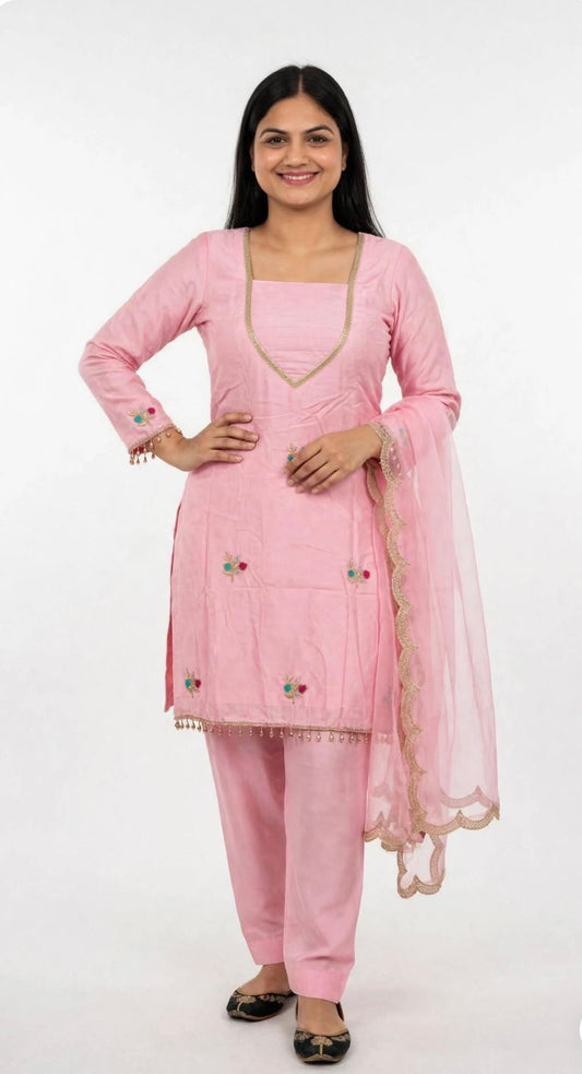 Burberry handwork semi party wear pant suit in colour light pink  - Code 178