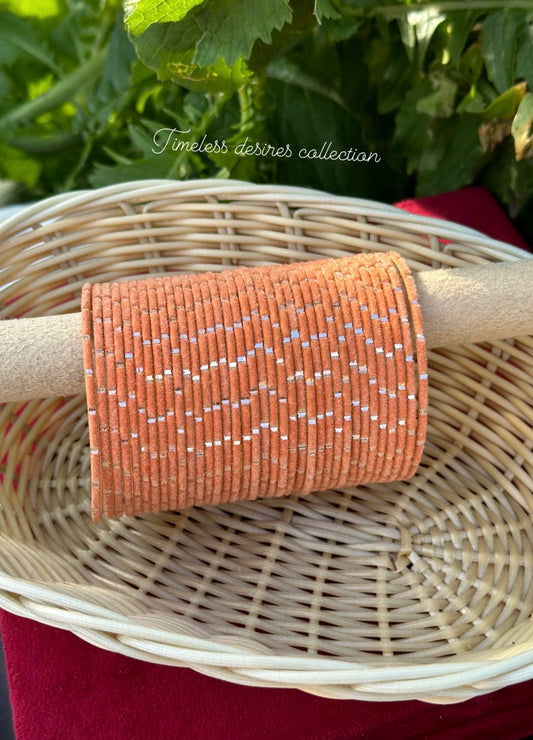 Peach Plain velvet bangles pack of 36 bangles