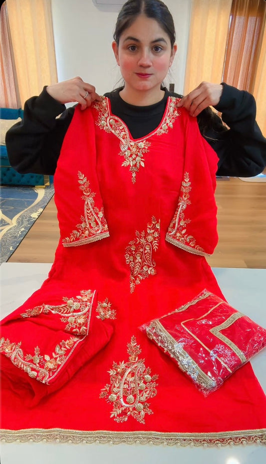 Red Handwork suit on pure Burberry -( Code: 741 )