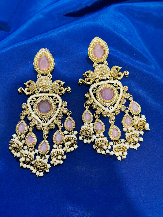 Kundan earrings, Colour: Baby pink, (Code: X1)