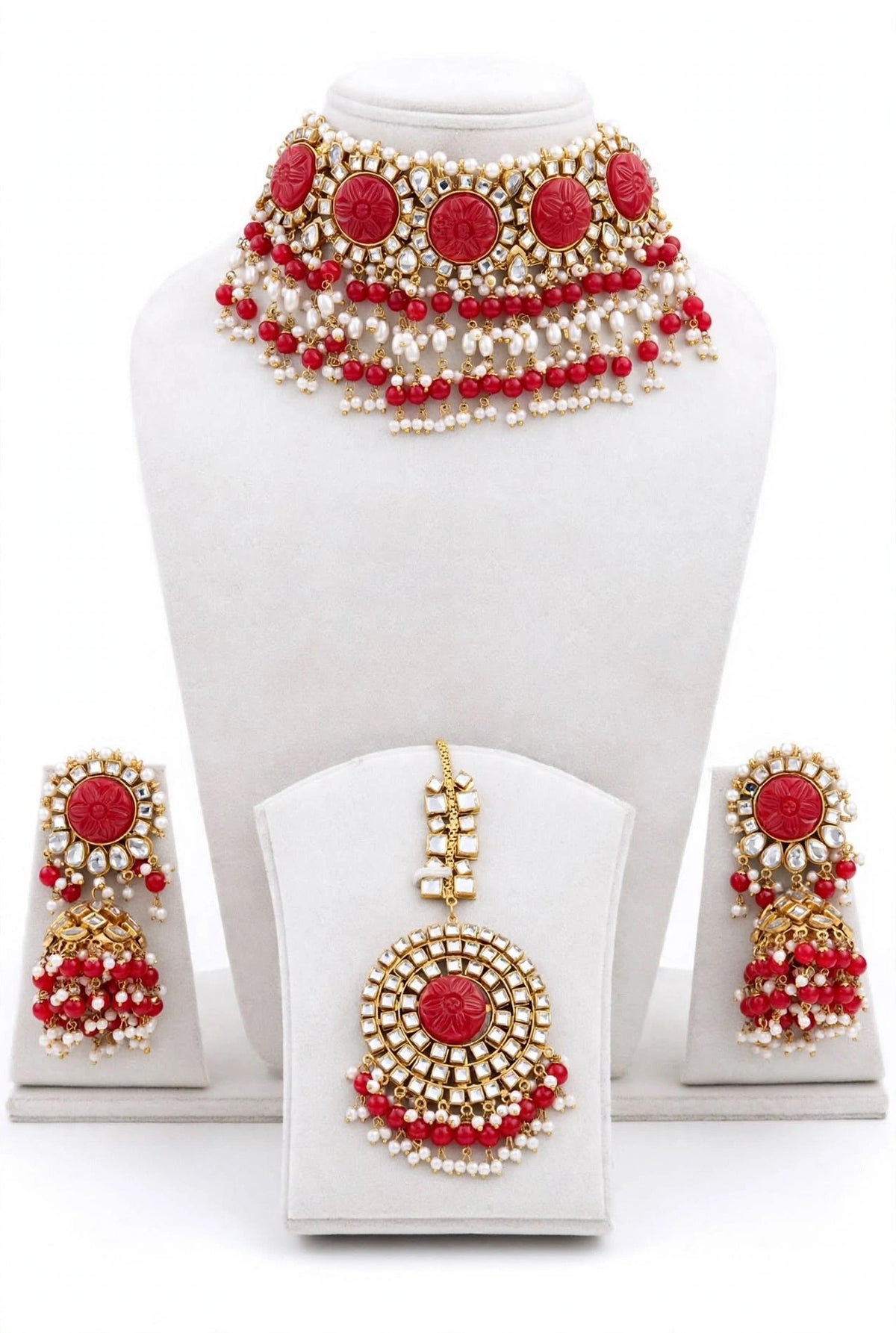 Red Necklace / Choker set in Kundan with curving stone ( awesome PC 👌)-N17