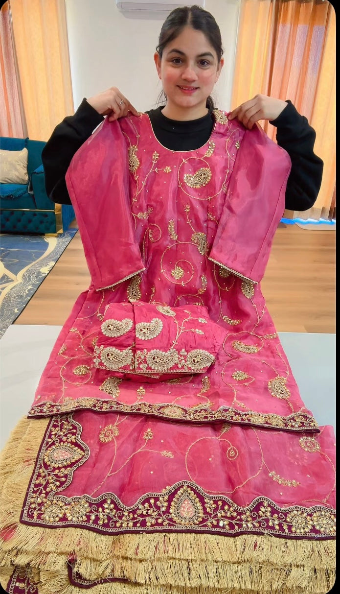 Coral Pink Farkabadi salwar suit - ( Code: 713 )