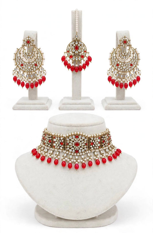 Red choker / necklace set in Kundan- N18