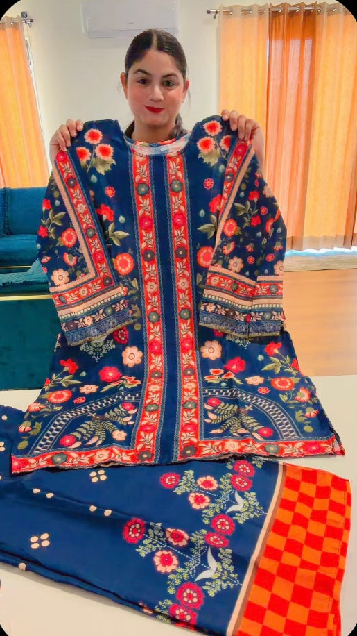 Semi Turkish silk Co-Ord set - Code: R1