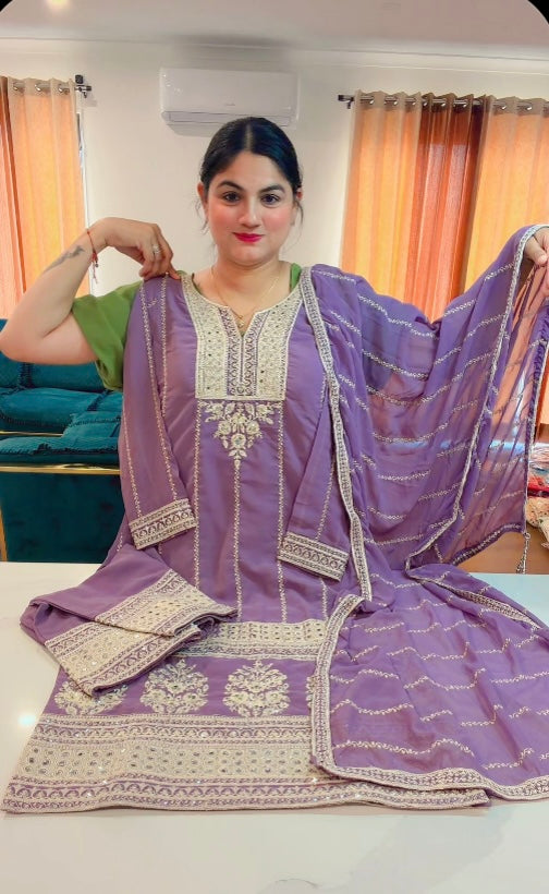 Pakistani pant Plazo suit : Colour - Mauve ( code - RS102 )